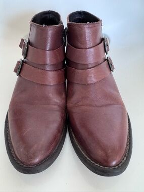 KRBONNELL Brown Leather Moto Ankle Boots Double Buckle Women’s Size 7